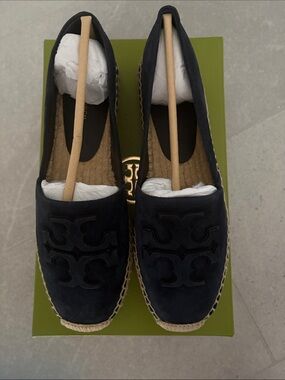 *NEW* Tory Burch Navy Suede Espadrille Flats with Logo Detail